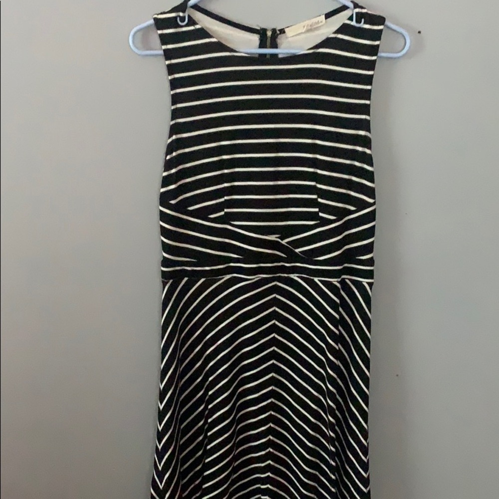 black and white striped zip up dress